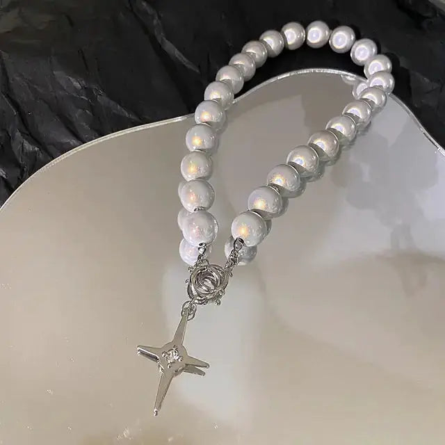 Luminous Beads Pearl Cross Necklace by Oz-Direct.com