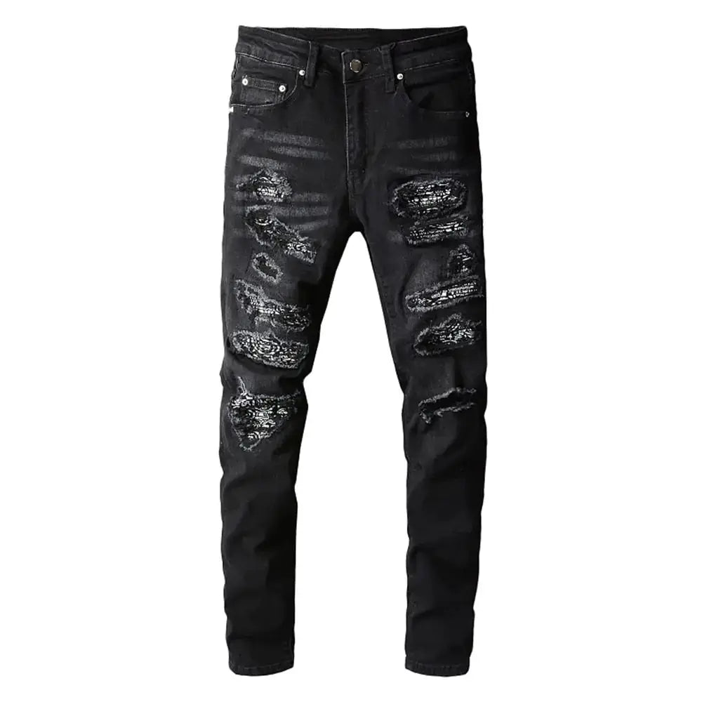 Black Bandanna Ripped Jeans by Oz-Direct.com