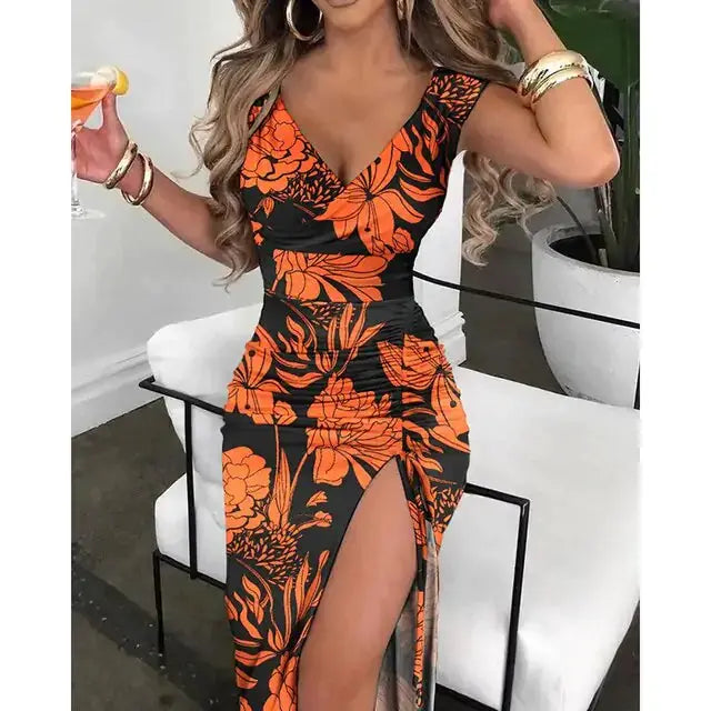 Summer V-Neck Vintage Flower Print Dress by Oz-Direct.com