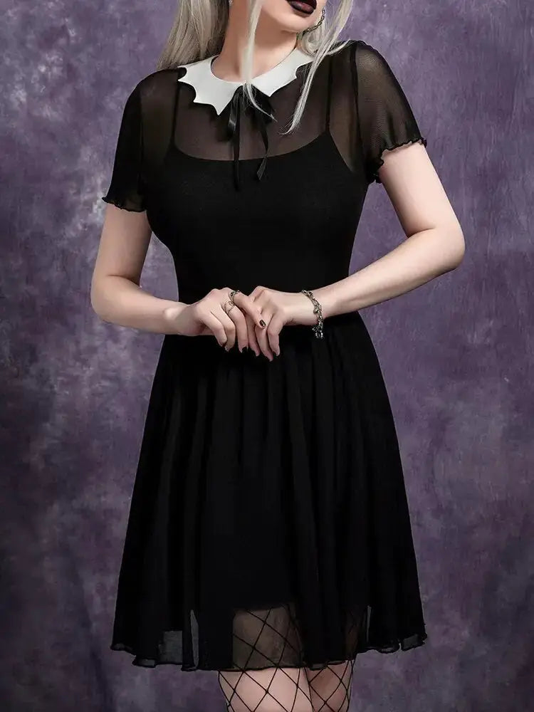 Wednesday Bat-Neck Mesh Dress by Oz-Direct.com