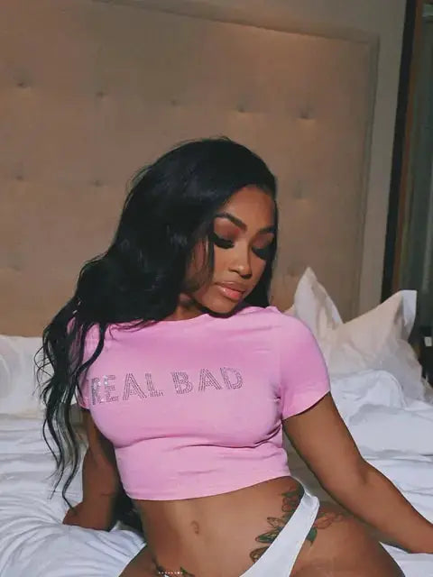 O Neck Diamond Crop Tops by Oz-Direct.com