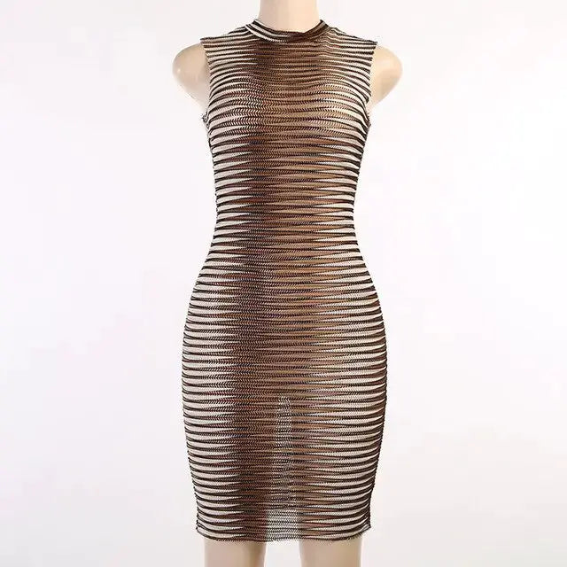 Stripe Printed O-neck Party Mini Dress by Oz-Direct.com