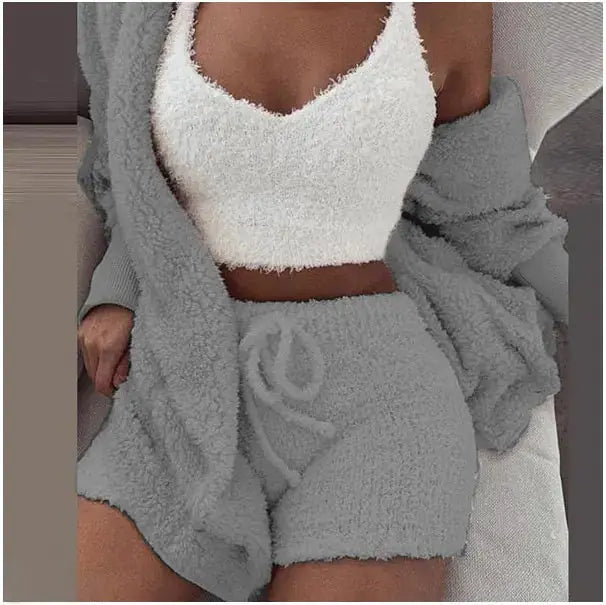 Fluffy Three Piece Set Lounge Sexy Outfits by Oz-Direct.com
