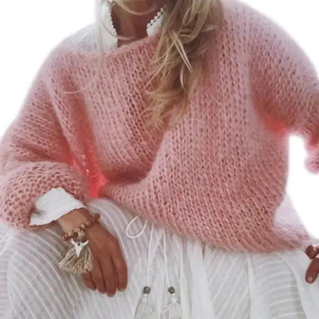 Women's Chunky Knitted Fluffy Pullover Tops by Oz-Direct.com