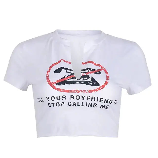 Slogan Print White Graphic Crop Top by Oz-Direct.com