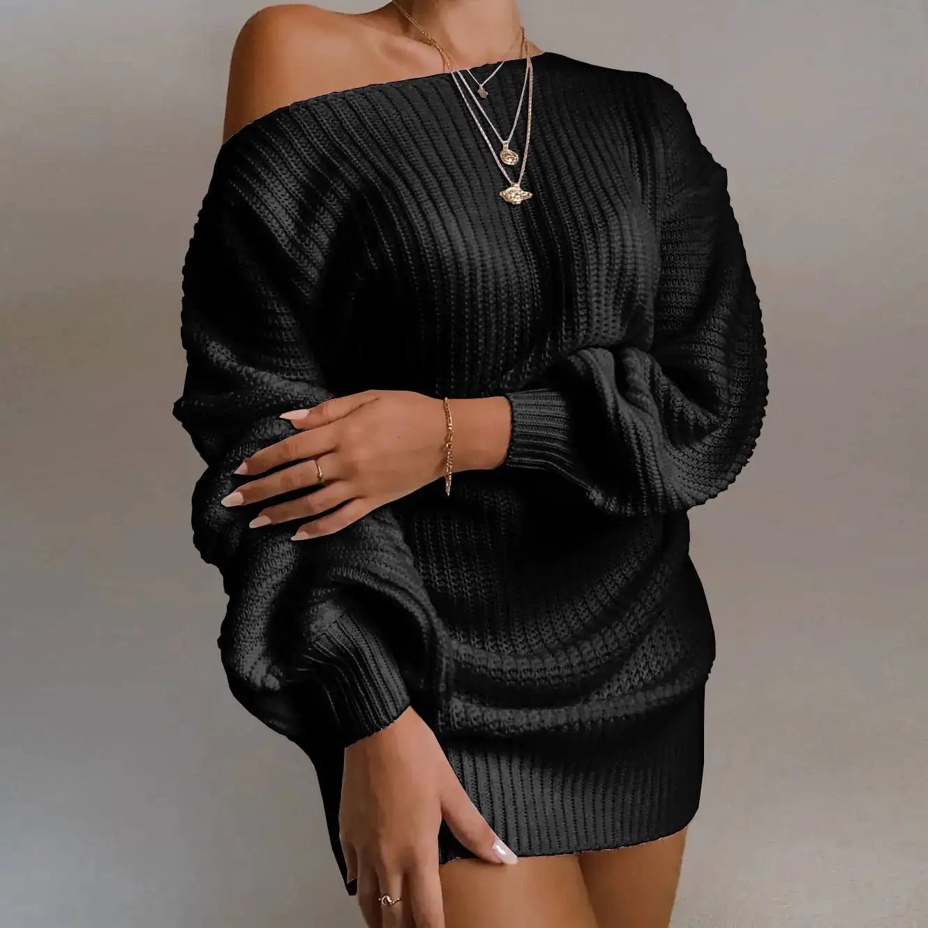 Off-Shoulder Women's Knitted Sweater Dress by Oz-Direct.com