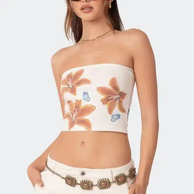 Butterfly Print Strapless Tube Top by Oz-Direct.com