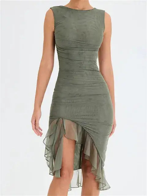 Sleeveless Tulle Ruffle Hem Midi Dress by Oz-Direct.com