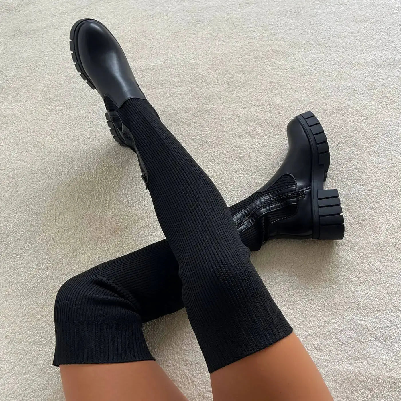 Thigh High Stretch Knit Boots by Oz-Direct.com