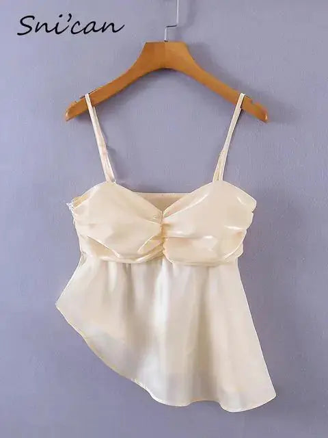Beige Spaghetti Strap Blouse by Oz-Direct.com
