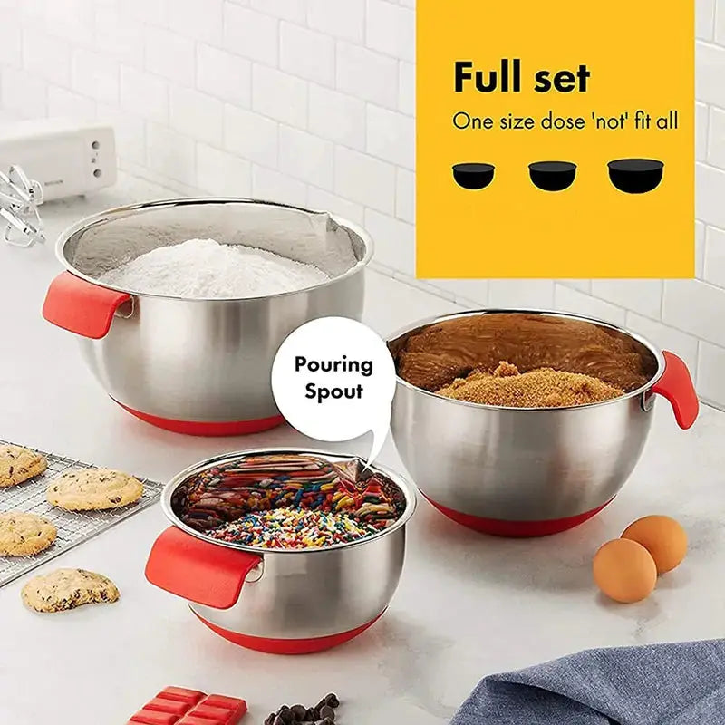 HOT-Mixing Bowls,Stainless Steel Non Slip Mixing Bowls,with Airtight Lids and Grater,Measurement Marks,for Salad Mixer,Etc by Oz-Direct.com