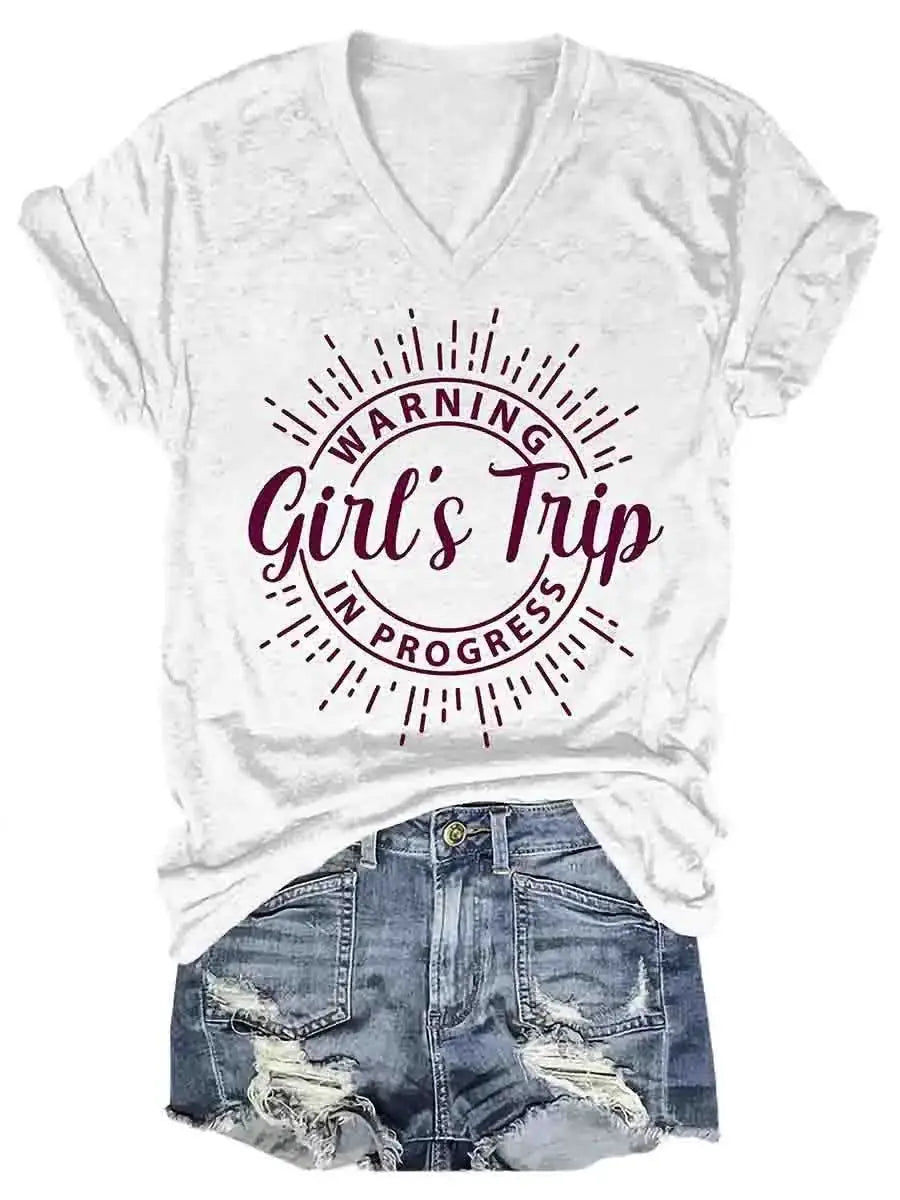 Girl's Trip Warning V-Neck Tee by Oz-Direct.com