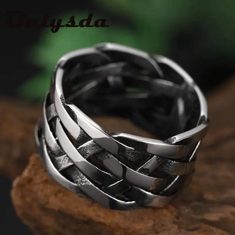 Vintage Weave Stainless Steel Rings by Oz-Direct.com