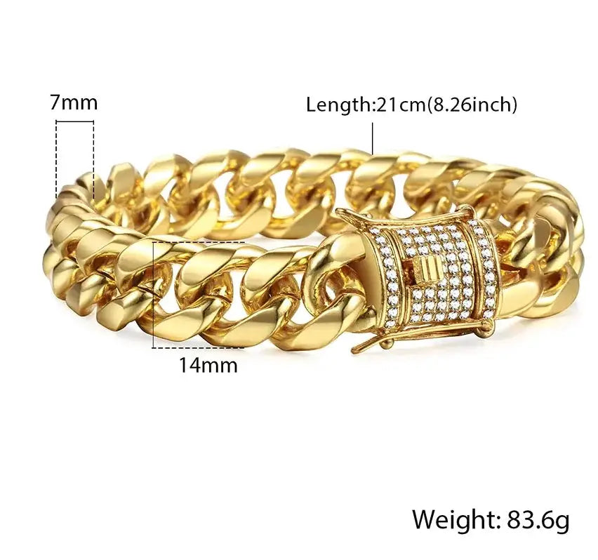 Miami Curb Cuban Chain Bracelet For Men Gold by Oz-Direct.com