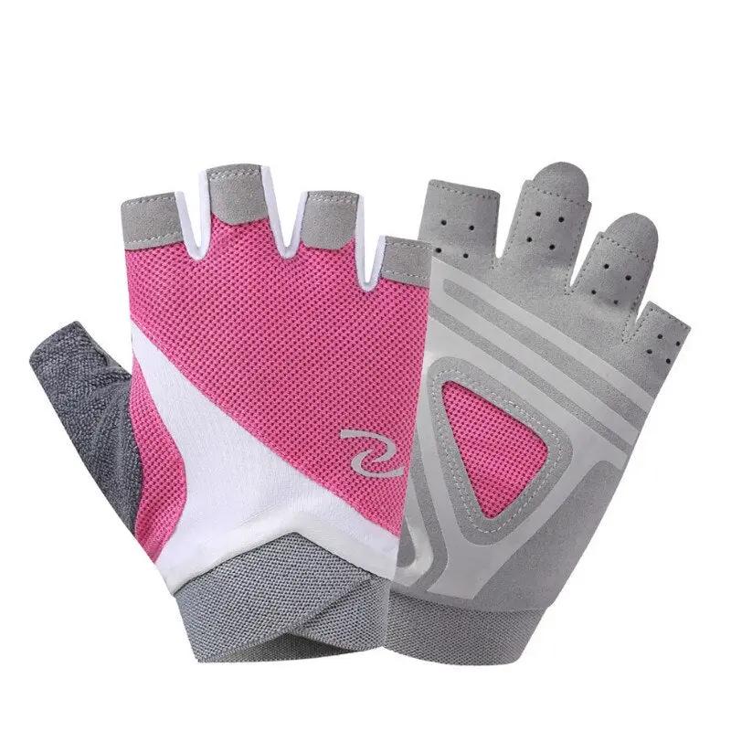 eprolo women's half-finger gym gloves, breathable pink and gray weightlifting hand protection