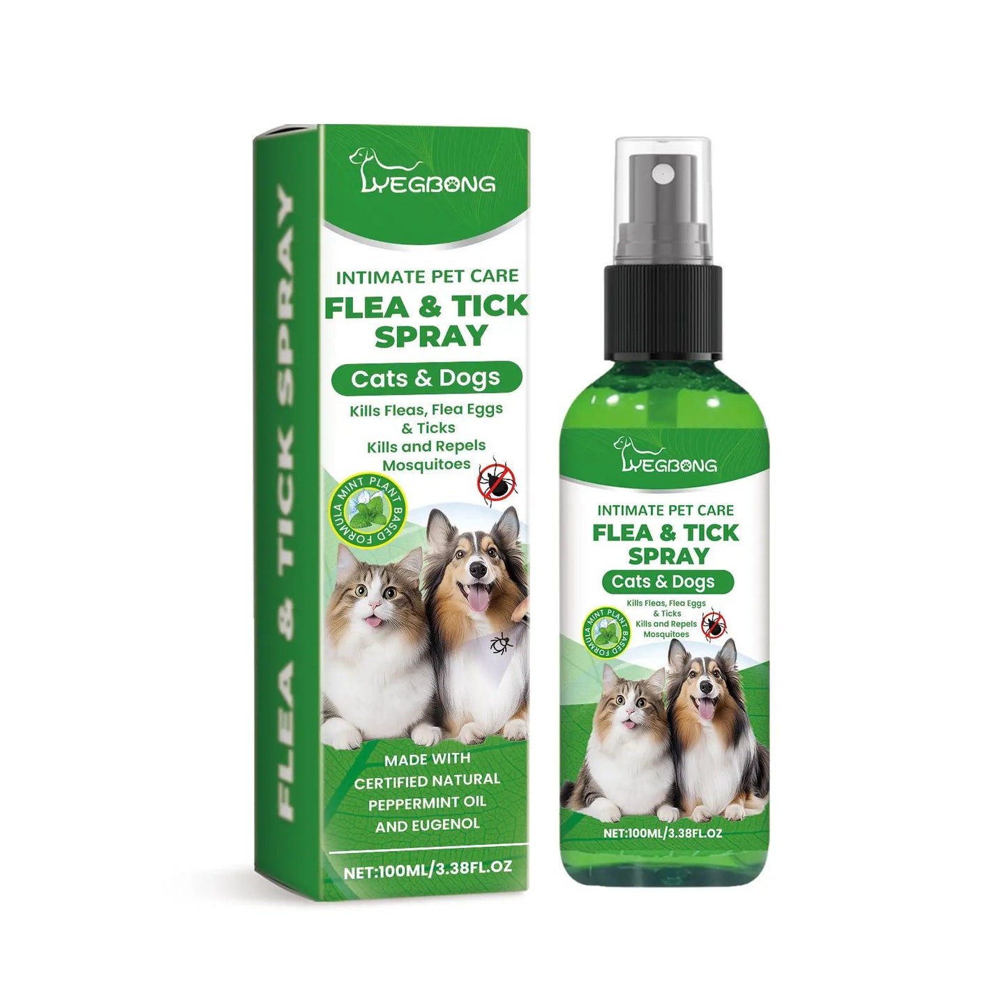 eprolo Flea & Tick Spray for Cats & Dogs; box and spray bottle shown with green packaging.