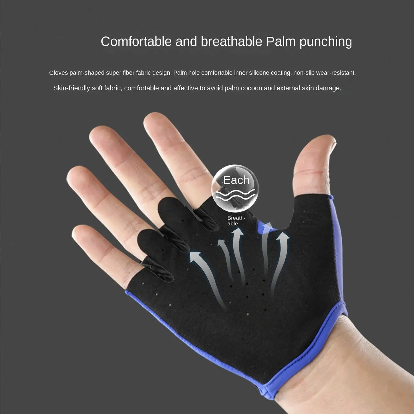 Fitness yoga gloves by eprolo, half-finger design in black with blue trim, anti-slip.