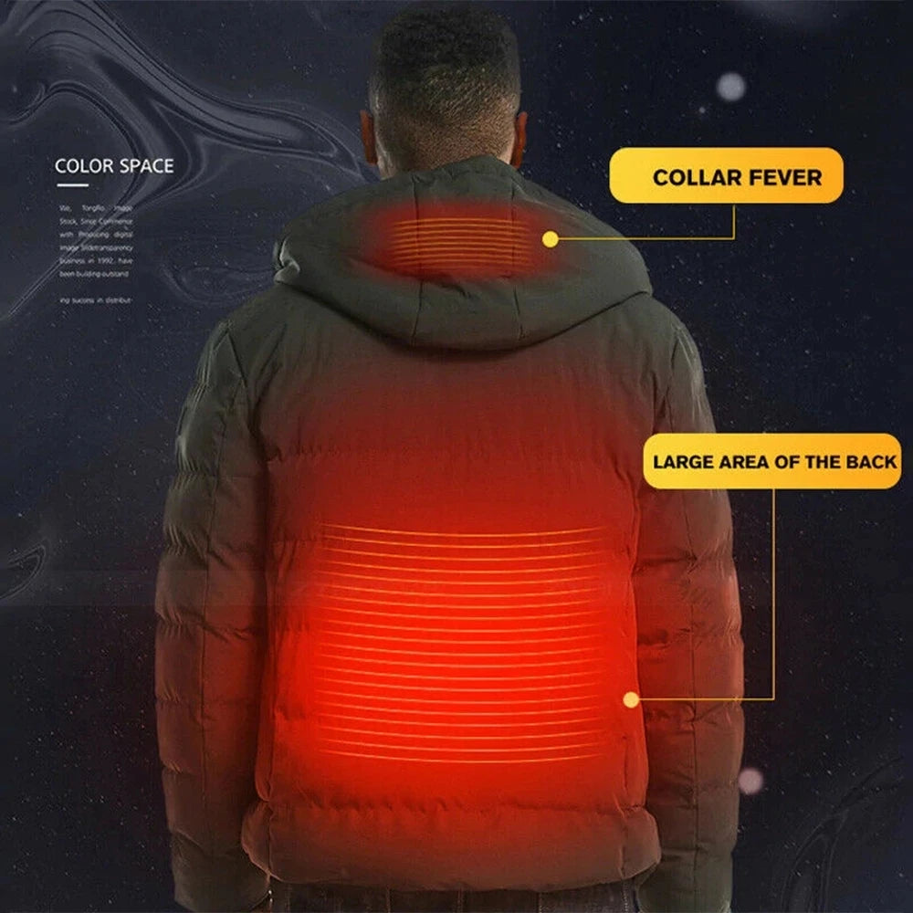 4 Areas Heated Jacket for Men & Women USB Single Control Smart Heating Cotton Clothing Heated Vest Constant Temperature Hooded Jacket