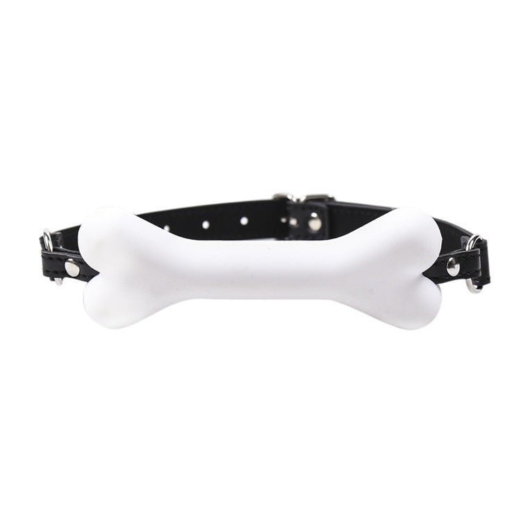 Female Dog Slave Bone Shape Mouth Ball Alternative Sex Toy White Leather Mouth Ball