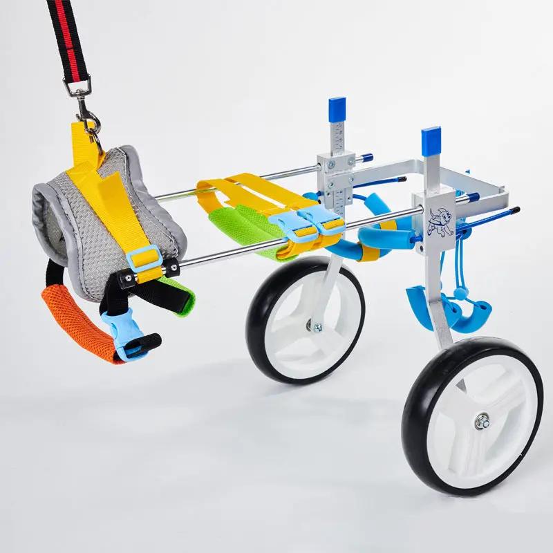 eprolo dog wheelchair cart for disabled pets with gray padded harness, blue frame and white wheels