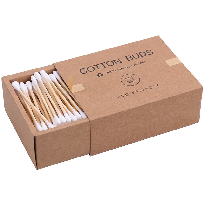 200PCS/Box Double Head Cotton Swab Bamboo Sticks Cotton Swab Disposable Buds Cotton For Beauty Makeup Nose Ears Cleaning