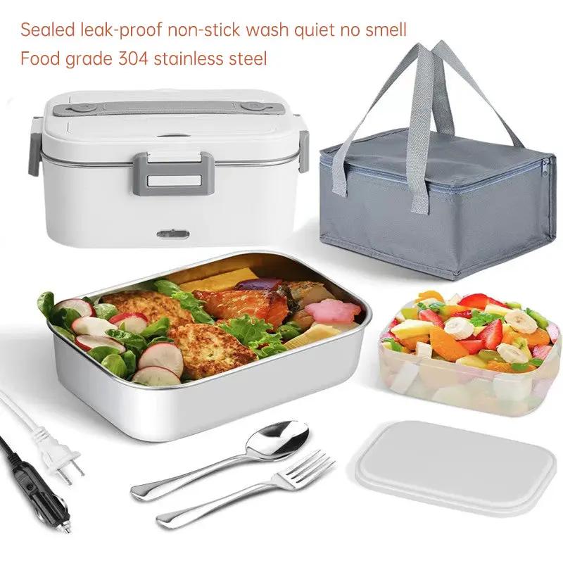 eprolo portable electric lunch box set with white container, grey carry bag and utensils