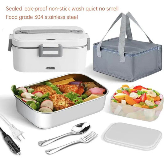 eprolo portable electric lunch box set with white container, grey carry bag and utensils