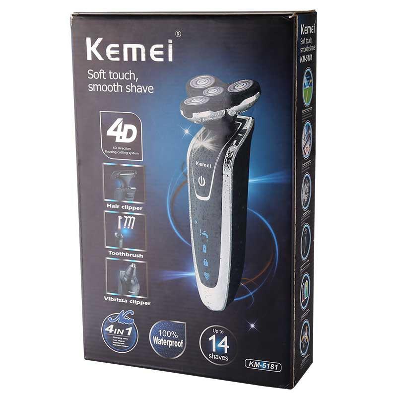 Kemei Rechargeable Men's Electric Shaver 4 In 1 Shaving Machine Set Hair Nose Trimmer Toothbrush