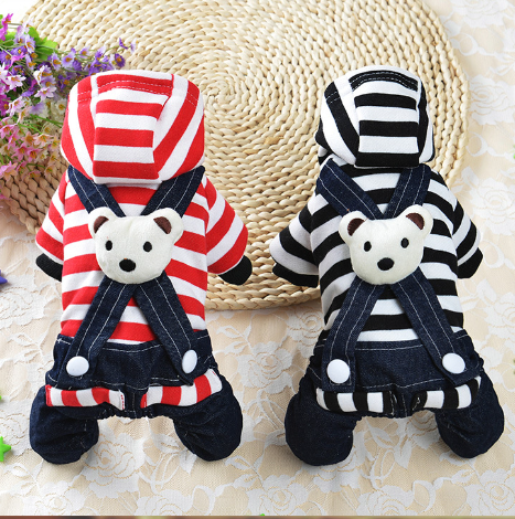 Striped Denim Suspenders for Dogs - Pet Clothing