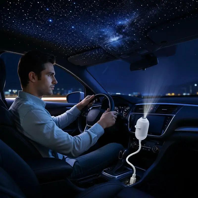 5D Holographic Galaxy & Ocean Projector by eprolo; white car night light projecting a starry ceiling