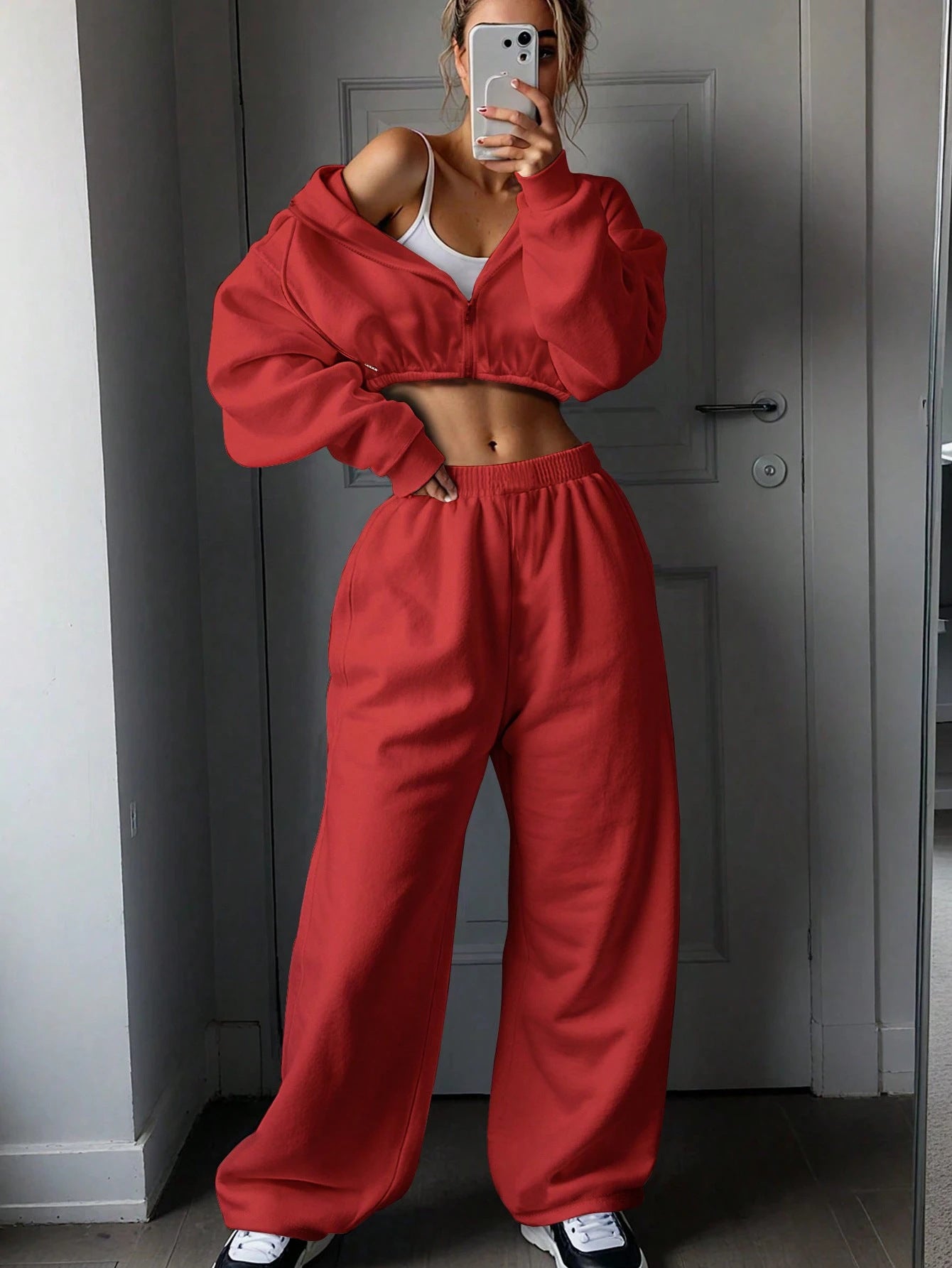 Fashionable Long Sleeve Casual Sporty Hoodie Set for Women, Two-Piece Outfit Autumn/Winter Wear