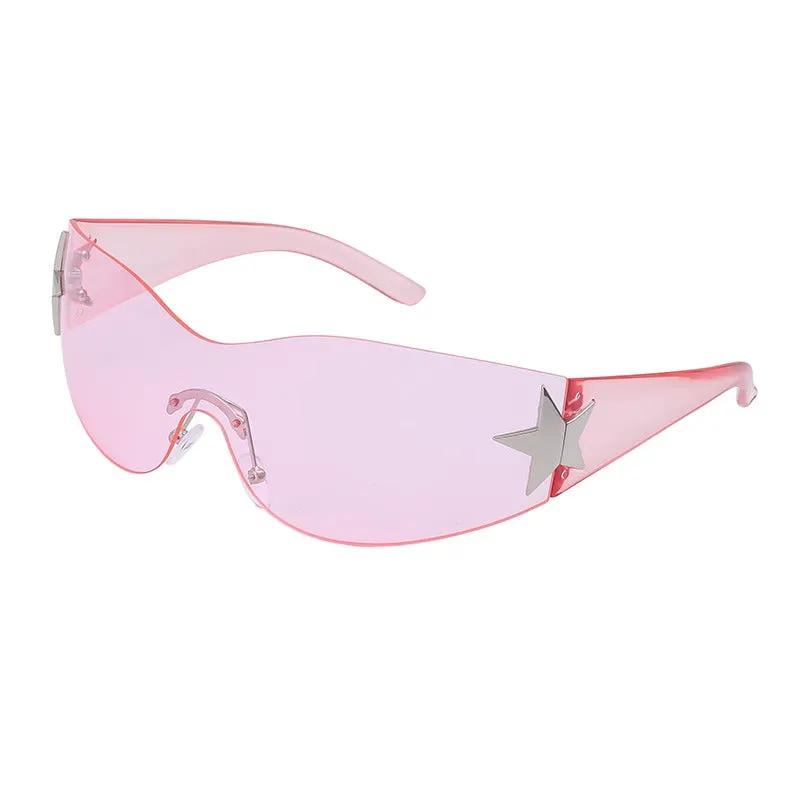 eprolo retro rimless pink sunglasses with star accent on temple