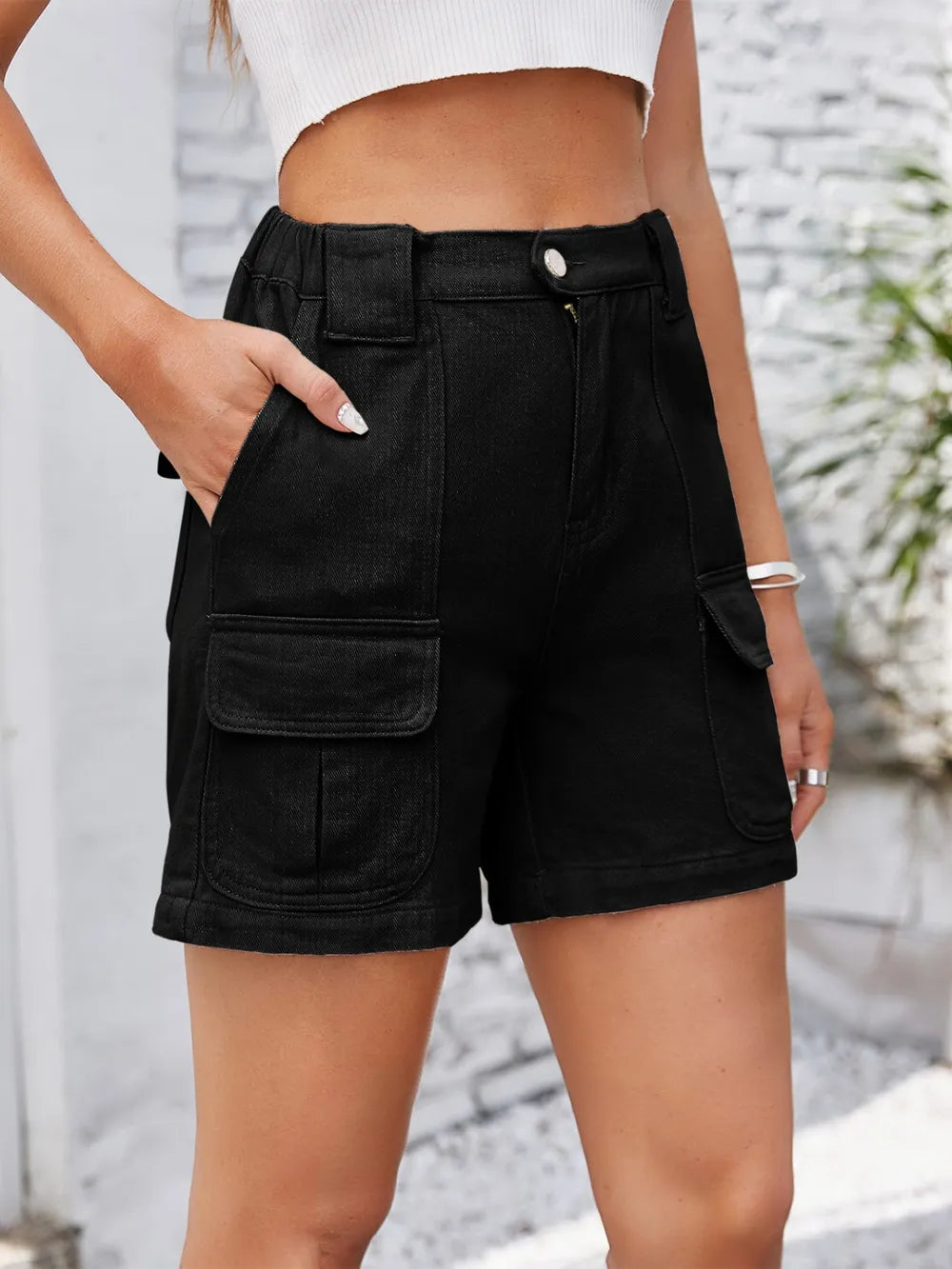 High Waist Washed Denim Shorts