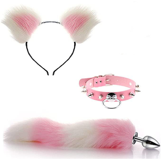 Erotic Ear Hairpin Posterior Anal Plugs Female Apparatus Sex Toys SM Metal Erotic Set Fox Tail 4 Pcs Set