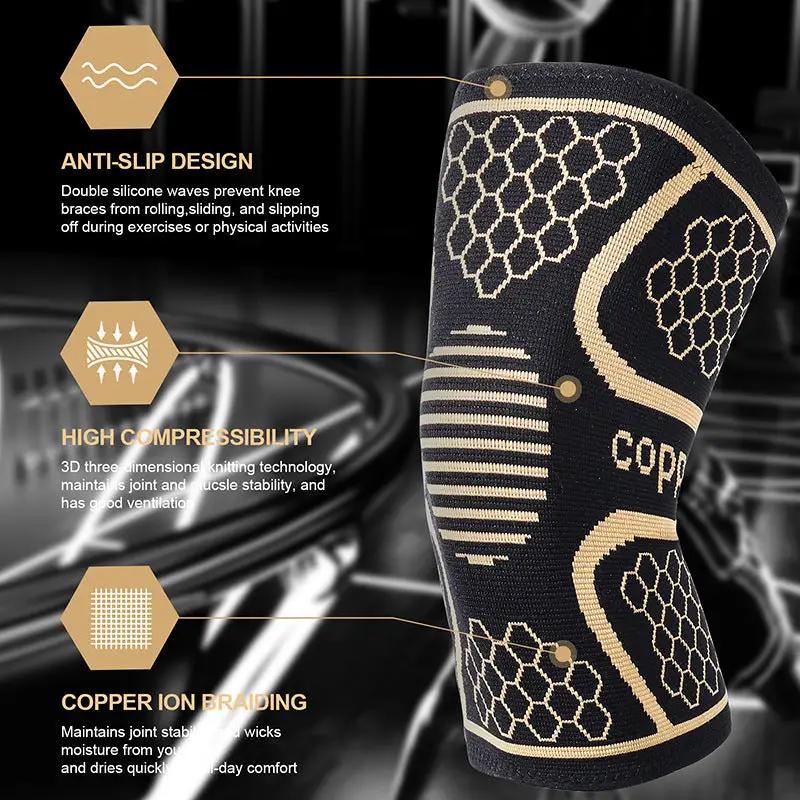 Sports knee pads moisture wicking deodorizing copper ion knee pads basketball hiking running copper fiber knee pads by Oz-Direct.com
