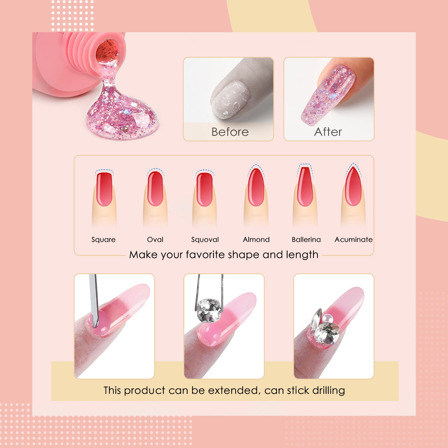 New Painless Crystal Extension Glue Temperature Change Burst Flash Nail Glue Beginner Manicure Paper-Free Extension Glue