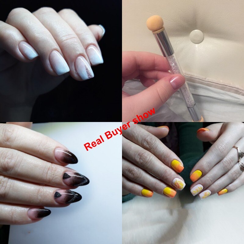 1x Nail Art Gradient Brush Pen Painting Drawing Pen With 4 Replace Sponge Heads Double End Rhinestone Handle Manicure Tool NB14#