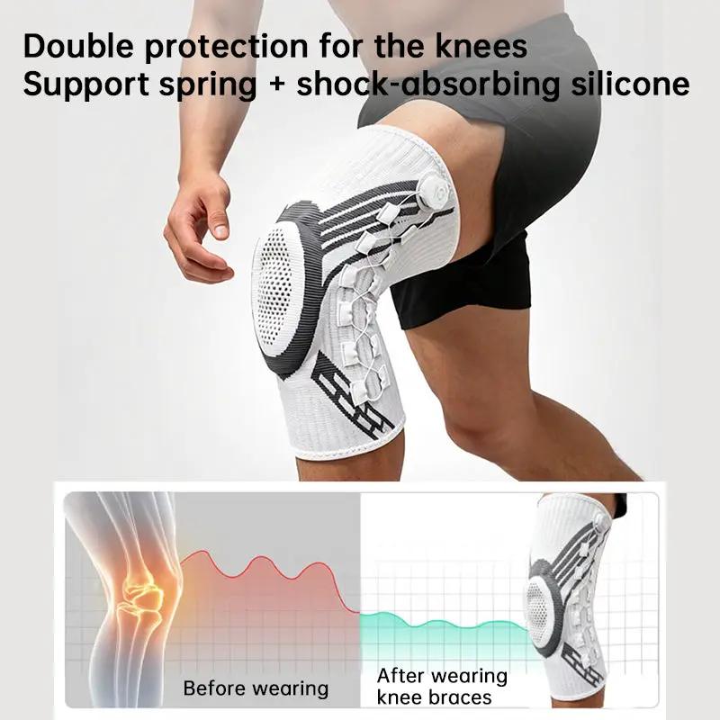 eprolo Adjustable Knob Knee Brace with Spring Support, white non-slip shin protector for basketball