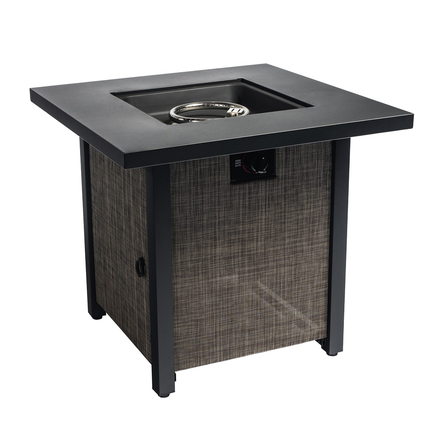 40000BTU Square Propane Fire Pit Table Steel Tabletop with Textile Side Panel Steel Lid and Rocks