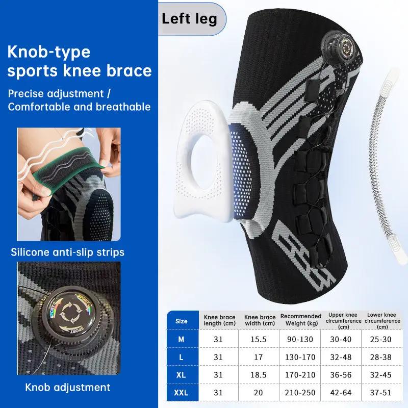 eprolo adjustable knee brace with spring support, black with white accents, silicone anti-slip strips, for left leg