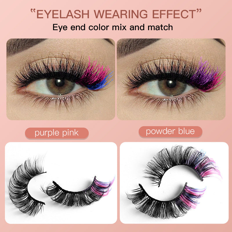 7 Pairs Of Colorful Fried Eyelashes Multi-Layer Thick Cross Mink Hair Imitation D Color Mix 7