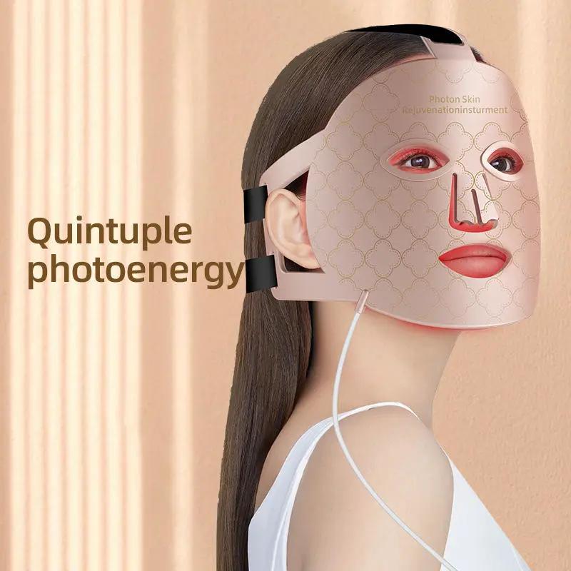 eprolo LED silicone face mask for infrared red light therapy, pink patterned.