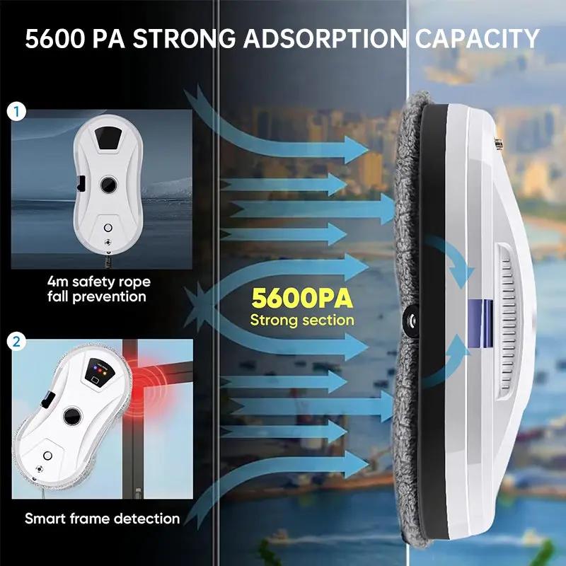 Window cleaning robot with remote, white ultra-thin design, 5600Pa strong adsorption for home and office