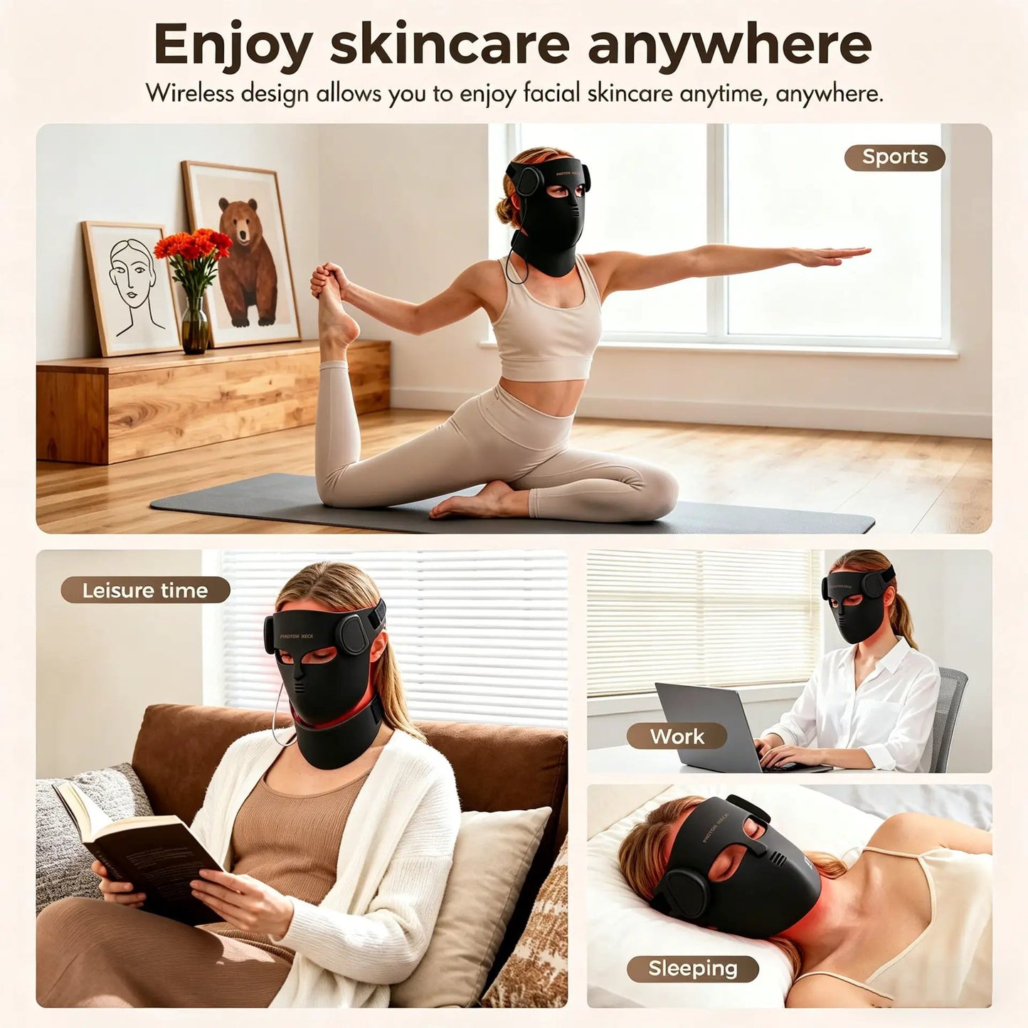 eprolo Cross-border 4D Beauty Face Mask; black silicone LED mask with wireless remote