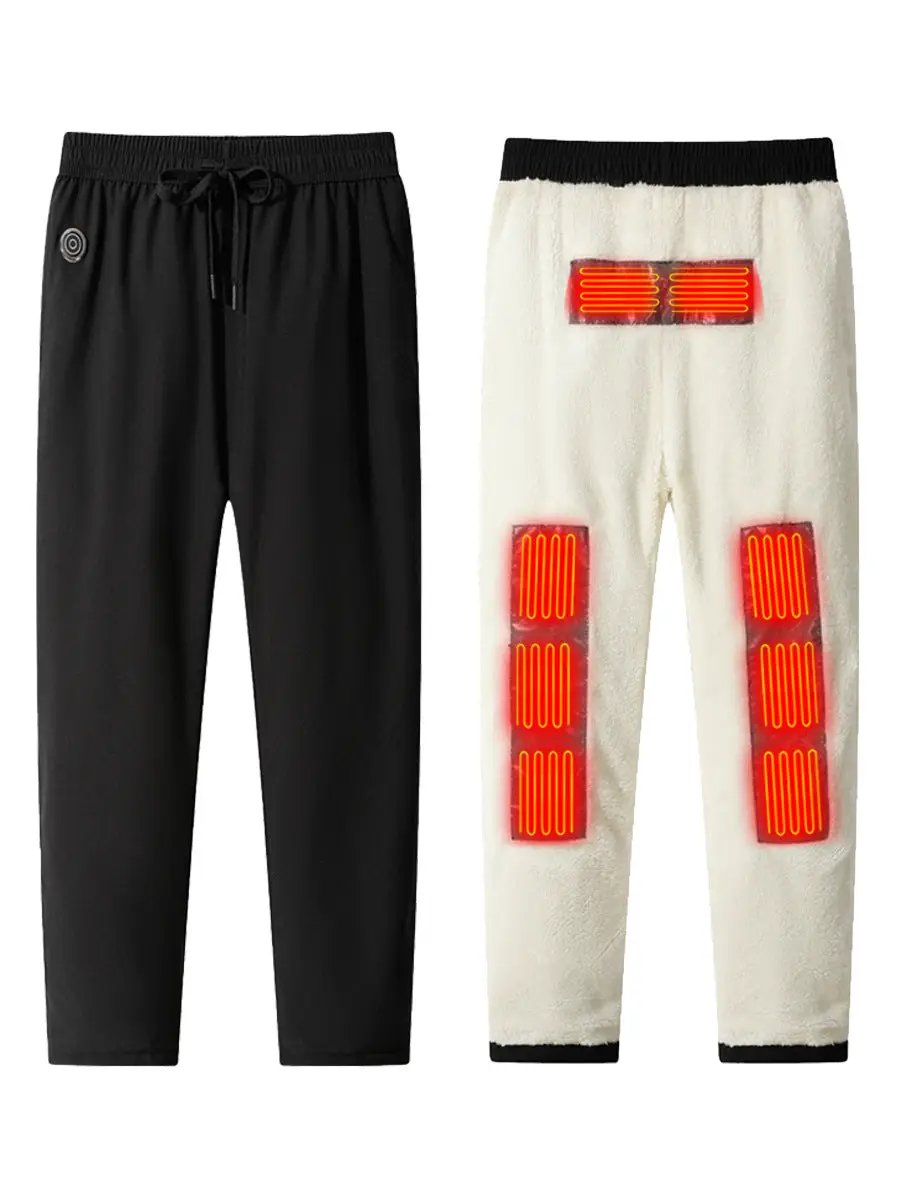 eprolo heated pants set: black cotton pants and white fleece-lined USB-heated pants with red heating panels (2 pairs)