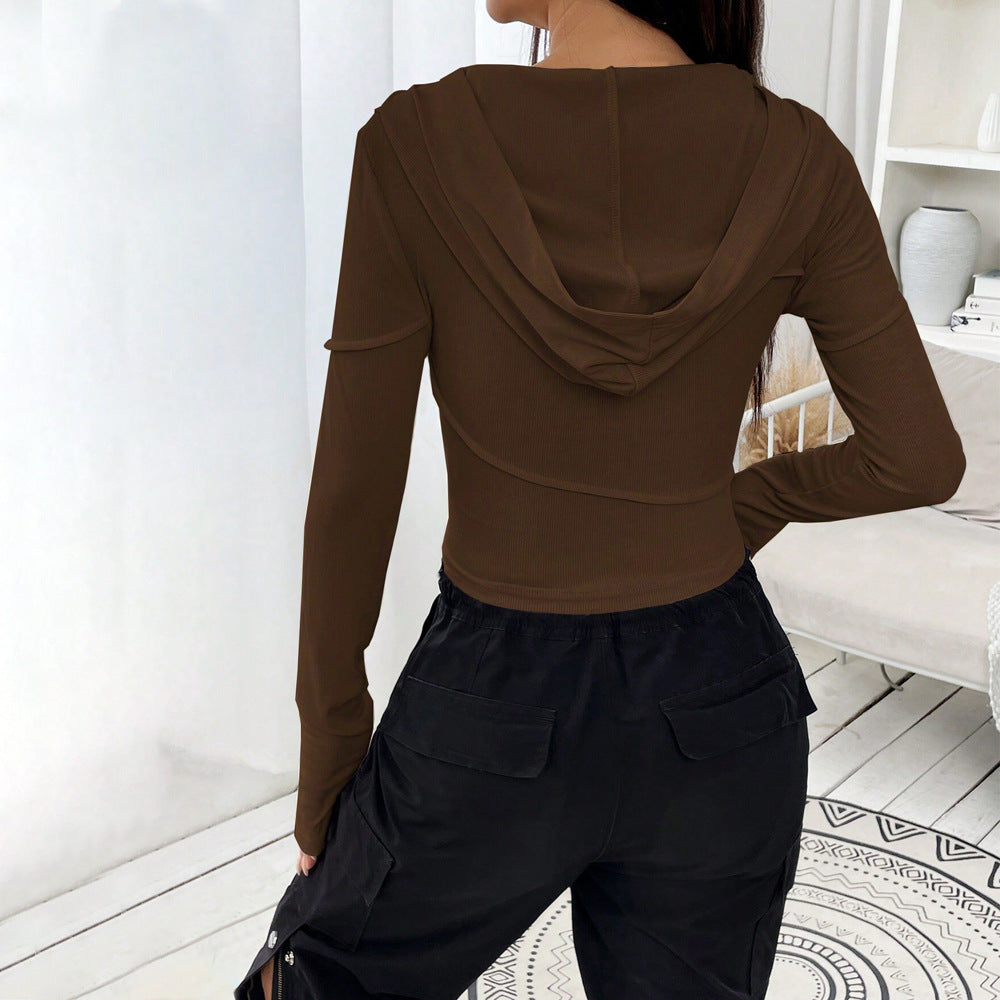 European and American street fashion V-neck sweatshirt autumn and winter slim leggings hooded top women