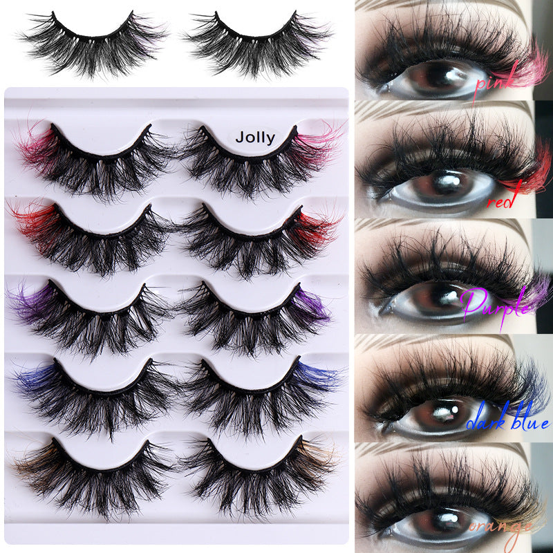 5 Pairs Of Colorful Fried False Eyelashes Multi Layer Thick Cross Mink Like Eyelashes