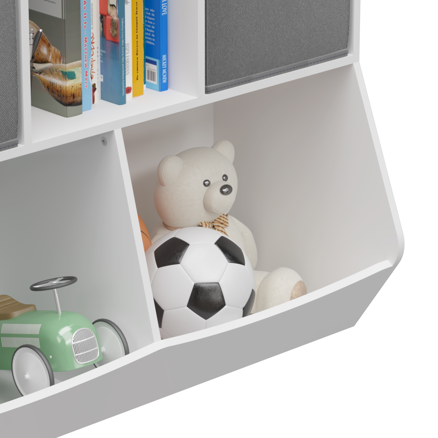 Kids Bookcase with Collapsible Fabric Drawers Children's Toy Storage Cabinet for Playroom White/Gray