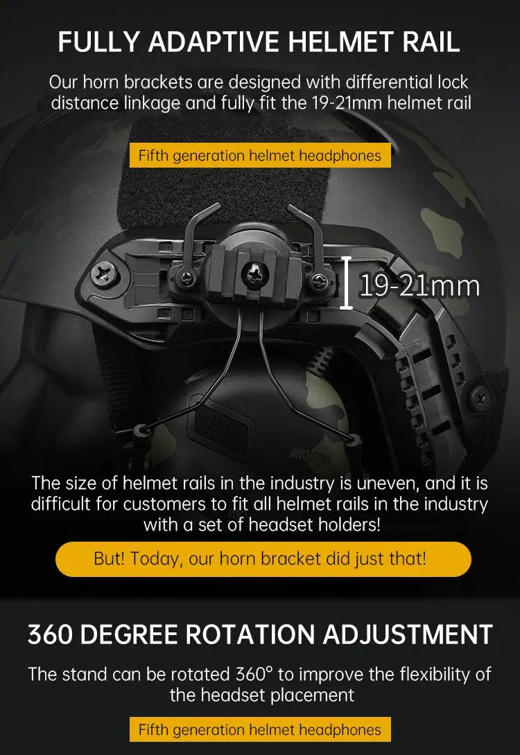 Tactical Mobile Phone Headset in black with helmet-rail mount for 19–21mm helmets