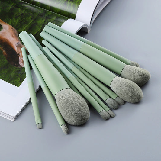 11pcs Natural Hair Green Makeup Brushes Foundation Powder Eyeshadow Eyebrow Brush Set Cosmetic Tools